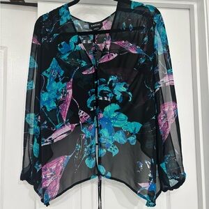 Bebe Black Floral Sheer Top